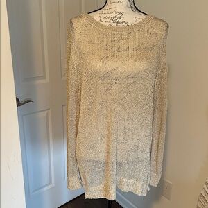LOFT Gold Open-Knit Scoop Neck Sweater